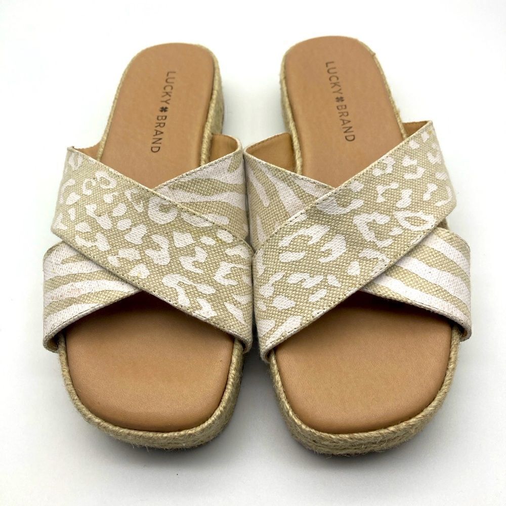 Lucky & Brand Gayte Animal Print Espadrille Sandals Size 6M/36,5 Made in Brazil